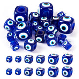 Magibeads 20Pcs Large Hole Evil Eye Spacer Beads Resin Cube Beads Turkish Blue Eye Beads Eyeball Square European Beads for Craft