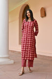 Anni Designer Women'S Cotton Blend Straight Printed Kurta With Pant (Vidula Maroon_S_Maroon_Small),Maroon,S,,,