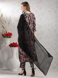 Gosriki Women'S Rayon Blend Straight Printed Kurta With Pant & Dupatta (Sunsari Black-Gs_S_Black_Small),Black,,B0DJWFTGS4