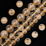 Filluck Natural Crystal Beads Golden Rutilated Quartz 8mm Polished Round Smooth Gemstone Beads for Jewelry Making Adults 15 Inch