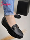 Shoetopia Upper Buckle Detailed Black Loafers For Girls & Gilrs-Eu41,Bronze,8,B0D5HH3RW6