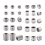 Fashewelry 50pcs Column Rondelle European Beads Large Hole Stainless Steel Loose Beads Assorted Tube Drum Spacer Finding Beads f