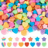 Elecrelive 150Pcs Rainbow Clay Beads Heart and Star Shaped Polymer Clay Accessories Colorful Cute Beads for Necklace Bracelets E