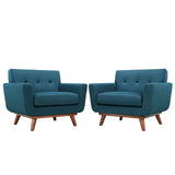 Modway Engage Mid-Century Modern Upholstered Leather Two Armchair Set in Azure