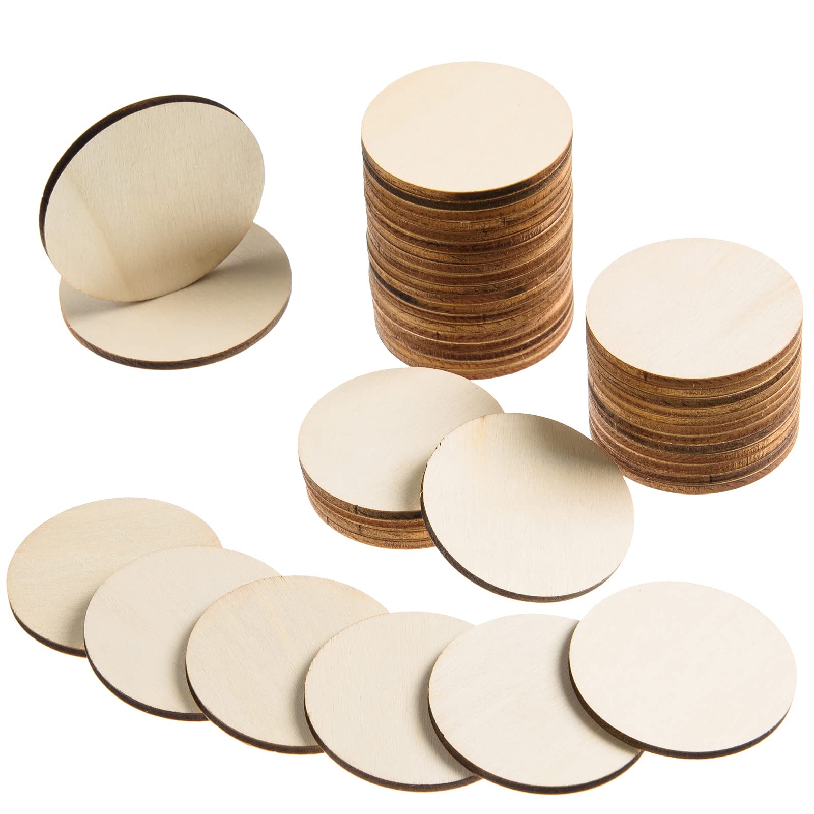 300 Pieces 2 Inch Unfinished Round Wood Slices Rounds Wooden Discs Wood Circles for Crafts Wood Blanks Round Cutouts Ornaments S