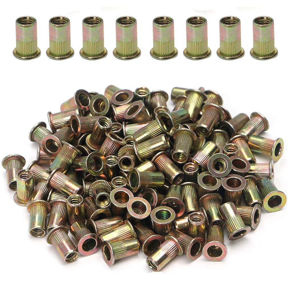 100Pcs Carbon Steel Sae Rivet Nuts 1/4-20 Threaded Rivet Insert Nutsert Rivnuts Kit
