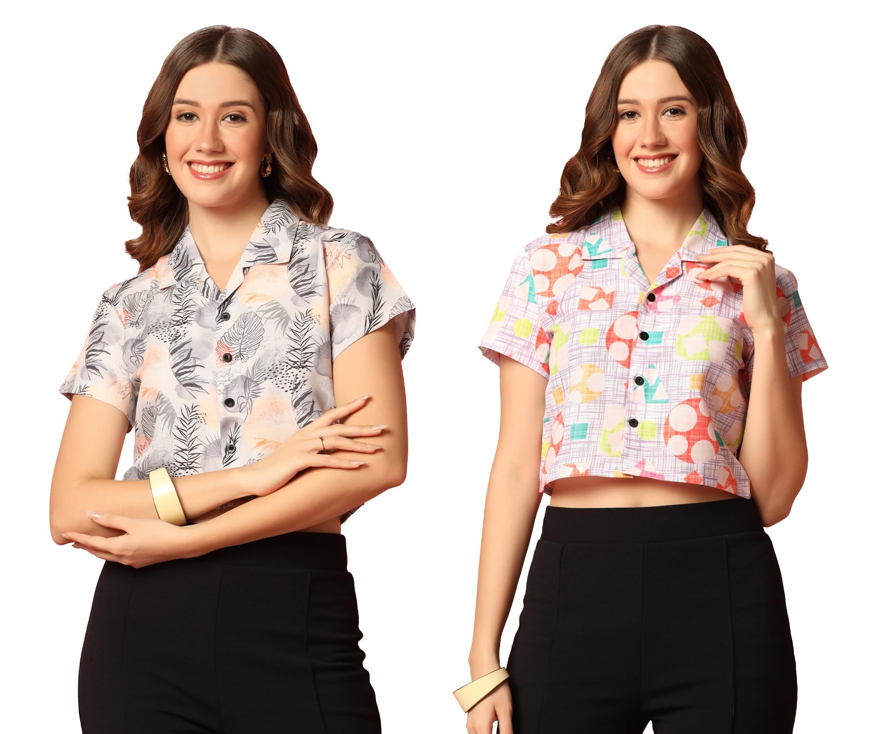 Toplot Women'S Casual Printed Crop Shirt With Half Sleeve Pack Of 2 (Combo-5059-Mlt-Tre-Xs),Multi-Tree,,B0CFTXS3ZS