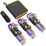 AMTOVL 27PCS Allen Key Set - Metric & SAE Allen Wrench Set, Extra Long Ball & Star End Hex Keys with T-Handle & Color Coding for