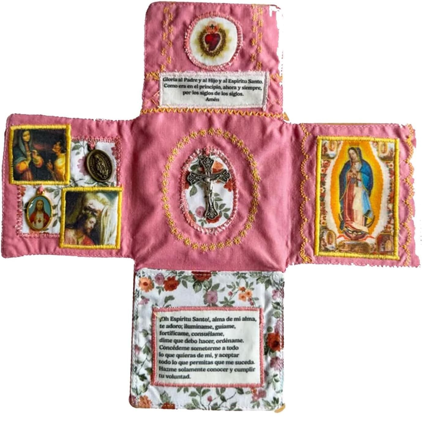 NISTERL Handcrafted Pocket Devotional, Handmade Embroidered Pocket Prayer Book, Mini Handmade Christian Gift Folding Shrine Cath