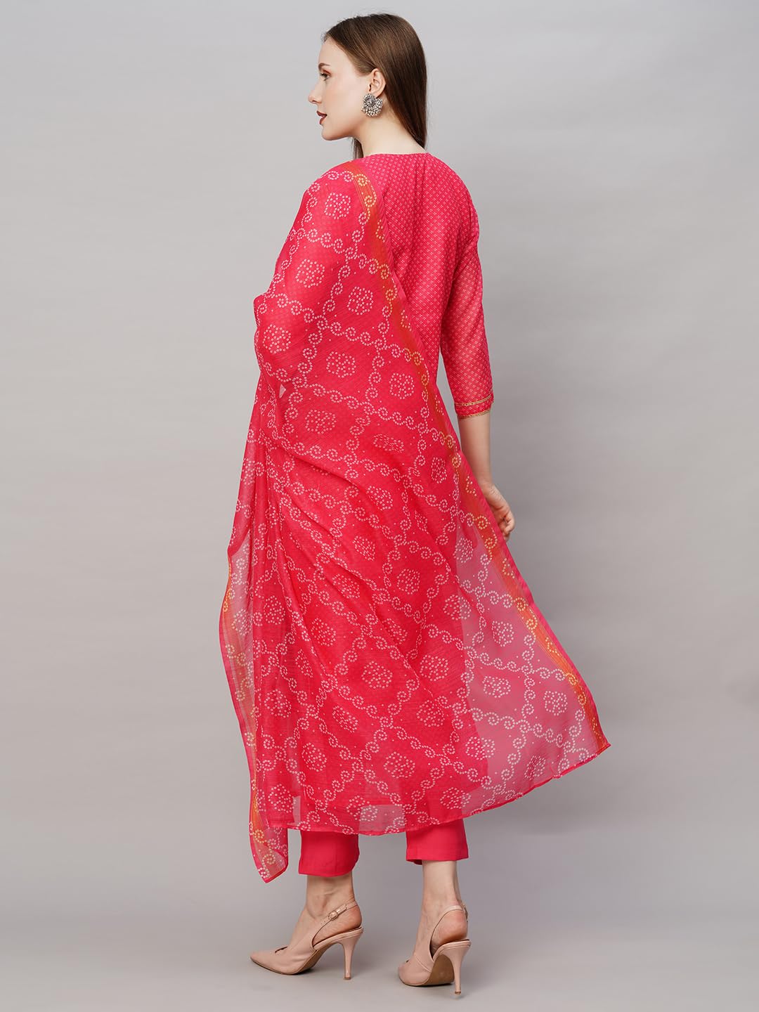 Anni Designer Women'S Cotton Blend Straight Printed & Embroidered Kurta With Pant & Dupatta (Radha Rani-Nw_M_Pink_Medium),Pink,M,Organza,Regular,