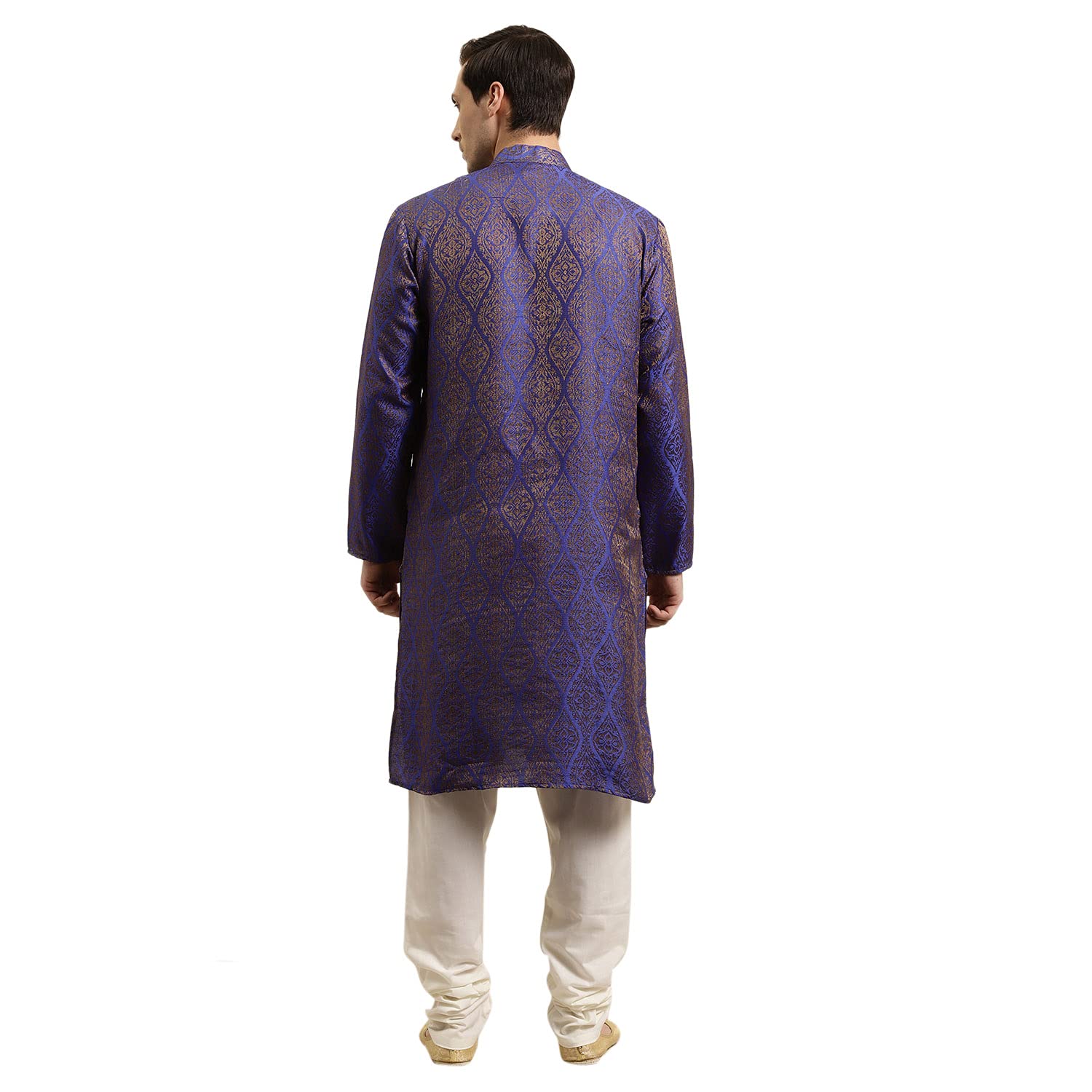 Sojanya (Since 1958 Men'S Jacquard Silk Blue & Gold Kurta, Size: 42