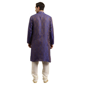 Sojanya (Since 1958 Men'S Jacquard Silk Blue & Gold Kurta, Size: 42