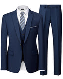 MYS Mens 3 Piece Suit Set with Tie One Button Slim Fit Jacket Vest & Pants Party Wedding Prom Blazer Waistcoat & Trousers Deep Blue X-Large-New