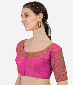 Vihu Fashion Women'S Silk Floral Half Sleeve Blouse (Gwaliya Blouse_Pink_38)