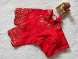 Pujia Mills Women'S Silk Embroidery Sequence Work Half Sleeve Readymade Blouse (Red, 34)