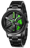 V2A Vortex Series Rolling Wheel MenS Analog Watch Open Dial Stainless Steel Watch - Car Wheel-Inspired Design, Hollow Out Elegan