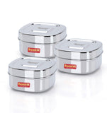 Sumeet Stainless Steel Square Storage containers box/Dabba for Kitchen, Set of 3Pcs, 550ml, 11cm Dia, Silver