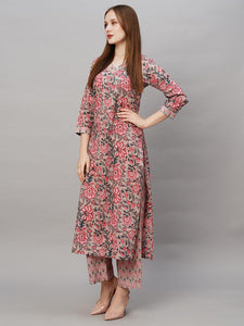 Gosriki Women'S Cotton Blend Printed Straight Kurta With Pant (Rohila Peach-Gs_M_Peach_Medium),Peach,,B0CBPQTDCG