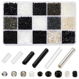 PH PandaHall 5000pcs+ Glass Seed Beads 15 Styles Bugle Beads Tube Bead Black White Silver Small Waist Bead for Punk Style Jewelr