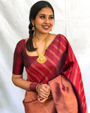Sugathari Maroon Womens Kanchipuram Art Silk Saree With Blouse Piece (Kanchipuram 2007 Maroon)