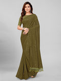 Pratham Blue Womens Sequins Georgette Fancy Saree With Blouse Piece (Pb-246_Olive Green)