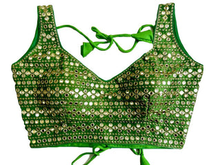 Vihu Fashion Womens Readymade Sweetheart Neck Sleeveless Mirror Saree Blouse.(Paper Foil Light Green_38)