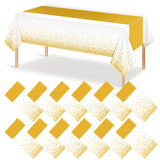 12Pcs White and Gold Tablecloth Party Decorations,Plastic White Table Cloth Printed Gold Table Runner Disposable Rectangle Table