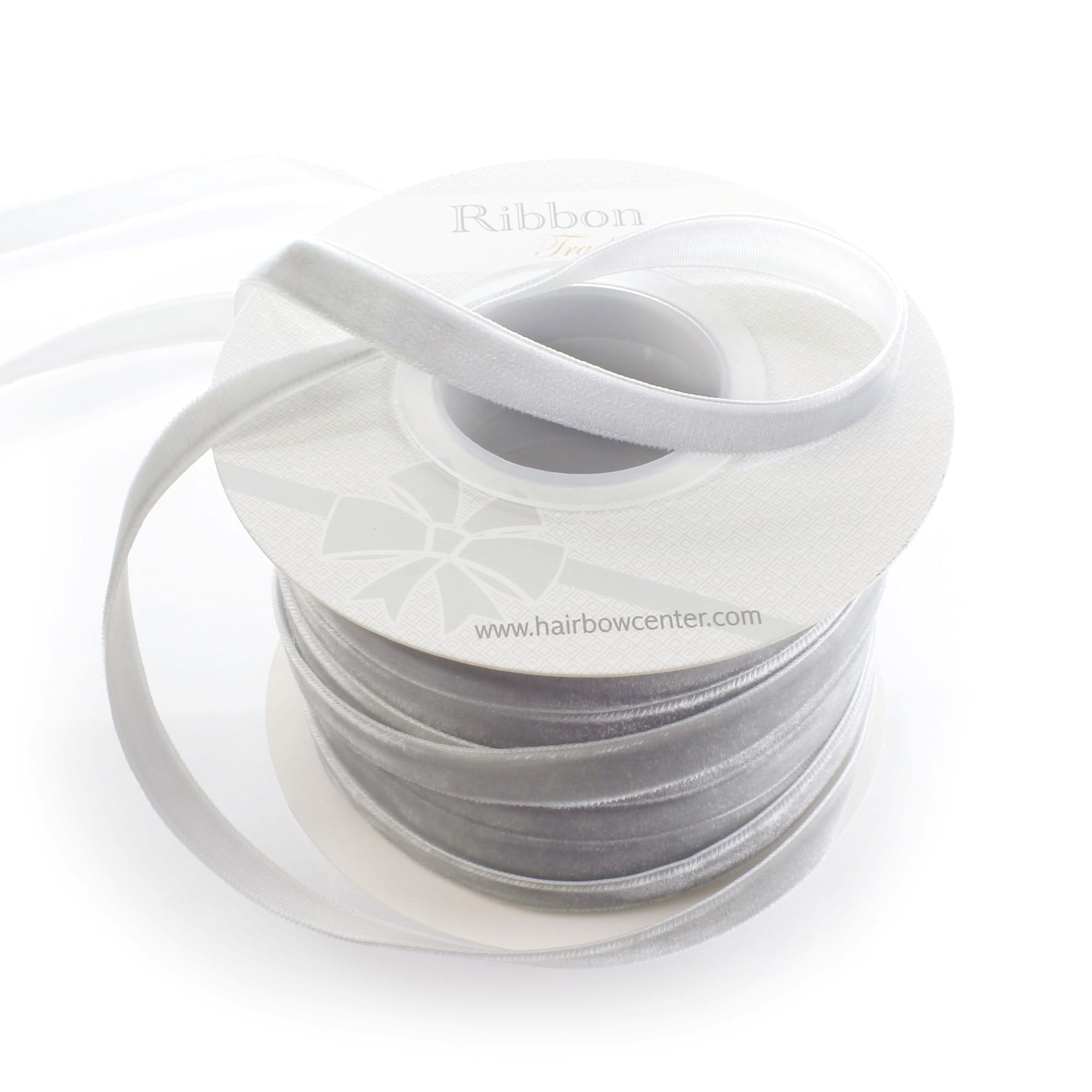 3/8 Velvet Ribbon - Narrow Single-Sided Craft Trim for Hair Bows, Sewing & Gift Wrapping - (Silver, 25 Yards)