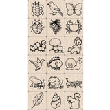 Hero Arts Ink n Stamp Tub LL373 Mounted Rubber Stamps, Woodblock Stamps and Ink Pad Cube Set Nature