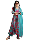 Libas Blue Poly Chiffon Printed Kurta Sets For Women