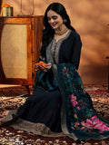 Libas Womens Yoke Design Silk Blend A-Line Kurta With Trousers And Dupatta Blue M 48837
