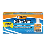 BIC Wite Out Quick Dry Correction Fluid, .07 oz, White, Goes on Easy With A Reduced Dry Time, 12Count Pack