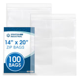 Spartan Industrial - 14X 20(100 Count) 2 Mil Clear Reclosable Zip Plastic Poly Bags with Resealable Lock Seal Zipper