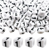 MIIIM 200 Pcs Serif Number 1 Beads for Bracelets, 6x6mm Large Hole Square Number Beads 1 for Knitting, Crochet, Phone Digits, Ke