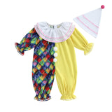 Thorn Tree Toddler Halloween Outfits Baby Boy Girl Clown Costume Contrast Color Long Sleeve Jumpsuit Hat Smocked Outfits (Yellow