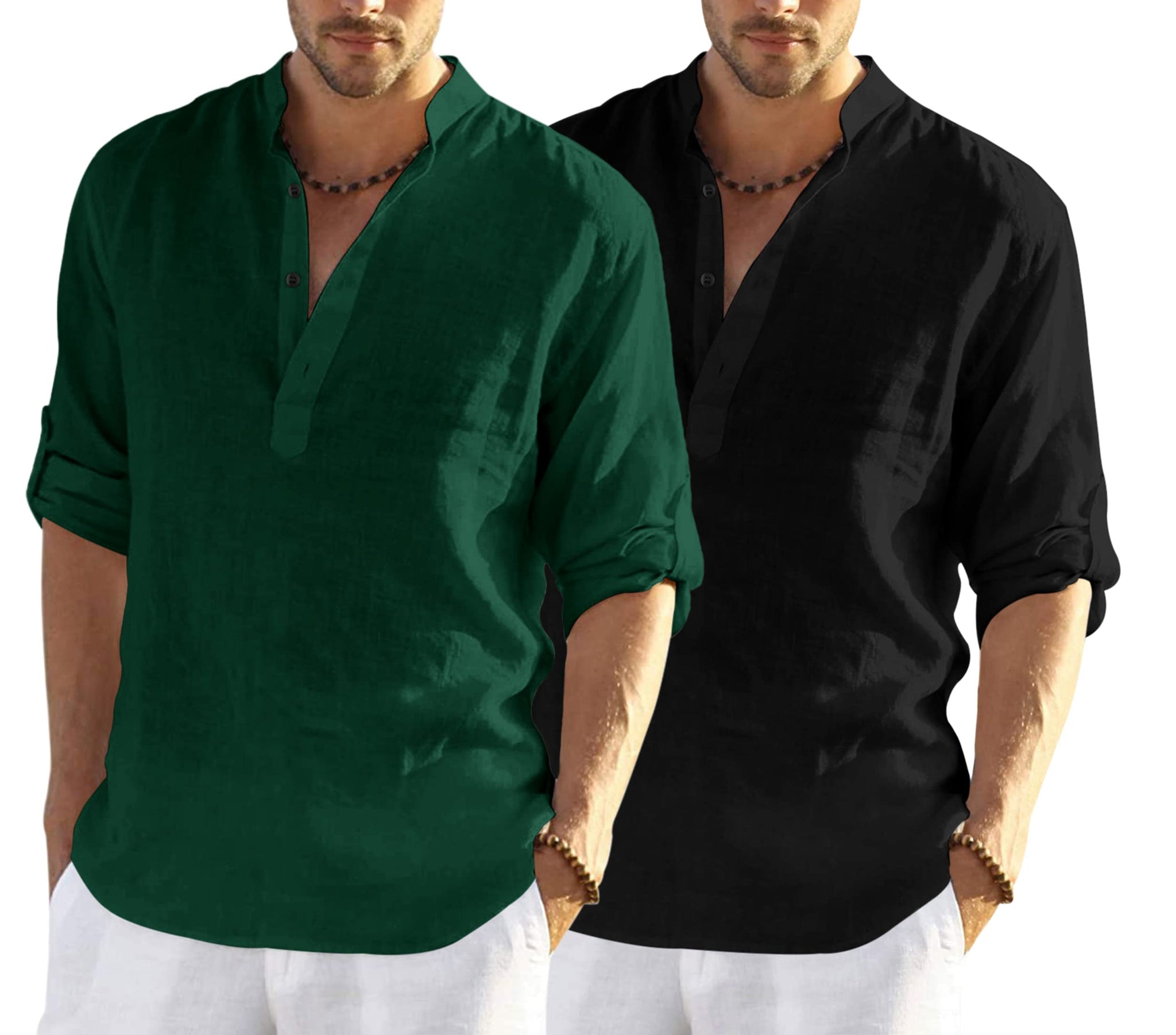 Bellstone Men'S Solid Regular Fit Dress Shirt (Kurta800_Combo_Dark Green_Black_Xl