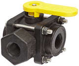 Banjo V200SL Polypropylene Side Load Ball Valve, Three Piece, Three Way, Full Port, 2 NPT Female