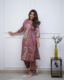 Gosriki Women'S Rayon Viscose Straight Printed Kurta With Palazzo (Elevate Rani-Gs_Xl_Pink_X-Large),Pink,,B0F492H9KM