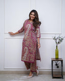 Anni Designer Women'S Rayon Viscose Straight Printed Kurta With Palazzo (Elevate Rani_Xxl_Pink_Xx-Large),Pink,2XL,Rayon,Regular,