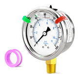 BOGERDACK 0-160psi Stainless Steel 1/4 NPT 2.5 Dial, Glycerin Liquid Filled Pressure Gauge Lower Mount Designed for Pressure Tes