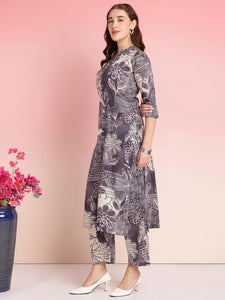 Gosriki Women'S Rayon Blend Straight Printed Kurta With Pant (Tomsk Purple-Gs_L_Purple_Large),Purple,,B0DRNNGRPJ