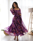 Women Floral Print Anarkali Kurta With Pant And Duptta (Medium Purple-1),Purple-1,M,Georgette,Anarkali,Dupatta