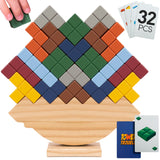 PATHFINDER PANDAS Tower Stack Game - 32PCS Wooden Balance Game with Building Blocks & Cards - Durable Tetra Tower Stacking for K