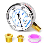 MEANLIN MEASURE 0~10000Psi Stainless Steel 1/4 NPT 2.5 FACE DIAL Liquid Filled Pressure Gauge WOG Water Oil Air Lower Mount, wit