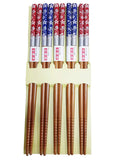 EZ Life Bamboo ReUsable Chopsticks Set 5 Pairs, Red & Blue Floral