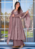 Gosriki Women'S Rayon Viscose Anarkali Printed Kurta With Palazzo & Dupatta (Sinners Purple-Gs_S_Purple_Small),Purple,,B0DX26V2TQ