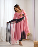 Gosriki Women'S Georgette Anarkali Solid Kurta With Pant & Dupatta (Sade Baby Pink-Gs_S_Baby Pink_Small),Baby Pink,,B0FC6QPQ1D