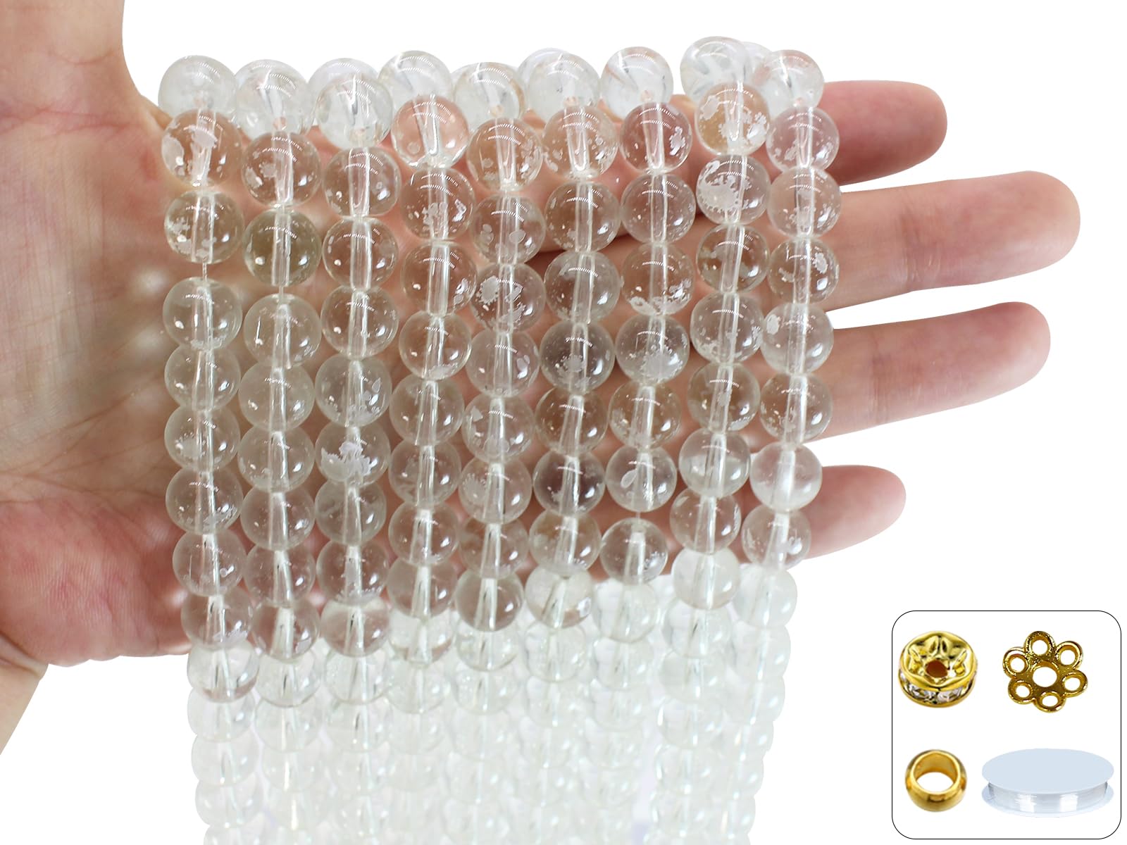 Pamir Tong 500PCS 10mm Clear Glass Beads for Jewelry Making,Round Smooth Beads, Bracelet Space Loose Beads for Jewelry Making Ea
