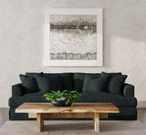 Sunset Trading Newport Slipcovered Recessed Fin Arm 94 Sofa | Stain Resistant Performance Fabric | 4 Throw Pillows | Dark Gray