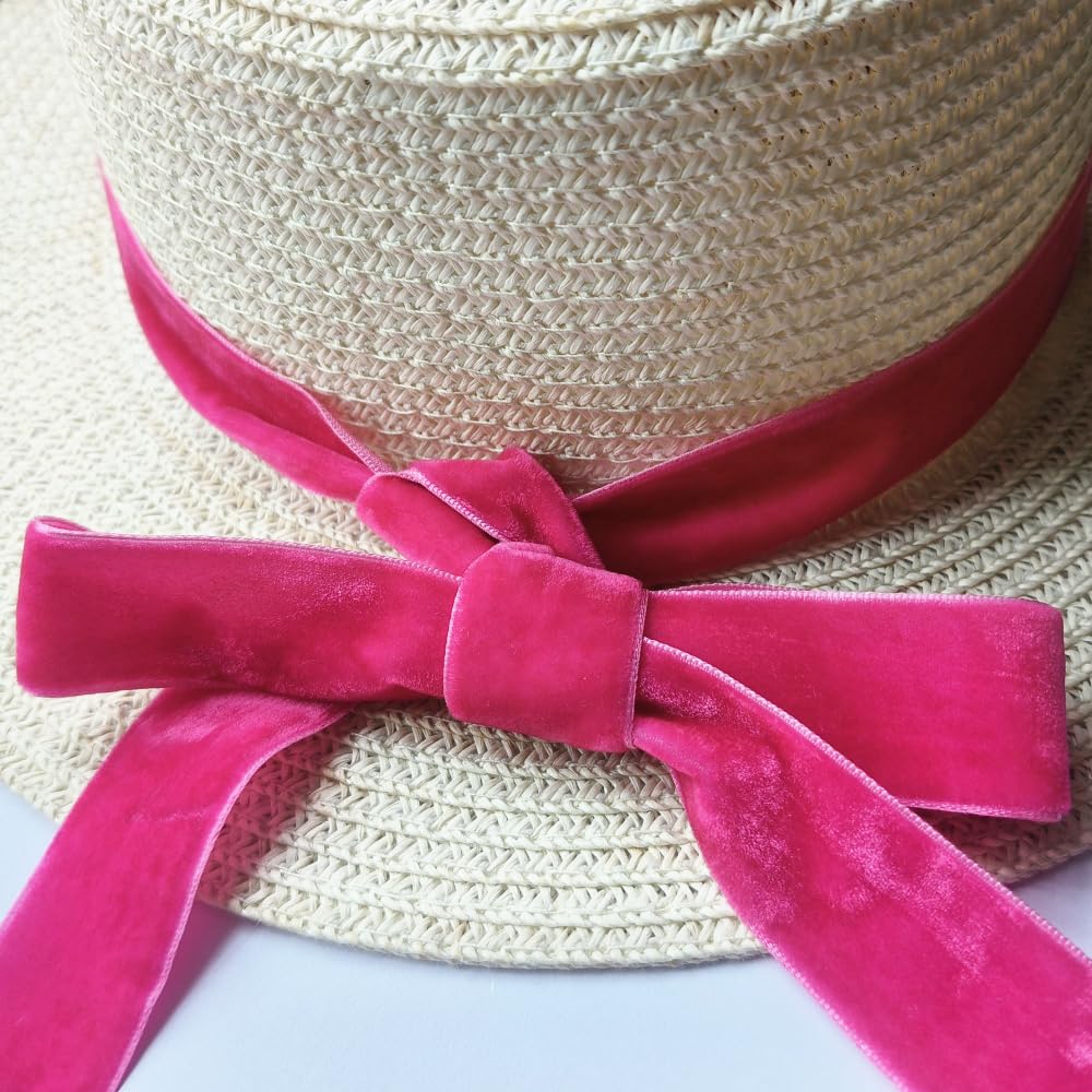 5 Yards 1(25mm) Velvet Ribbon for Wedding Christmas Gift Box Wrapping Bow Making Bouquet Wrap DIY Craft Decor (Fuschia, 1x5Y